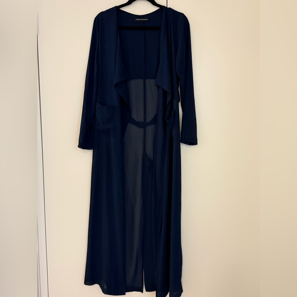 Naked Wardrobe chiffon trench navy size small